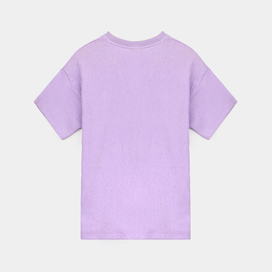 Girls Poly Crinkle T-Shirt Goods Vibes Only-Purple