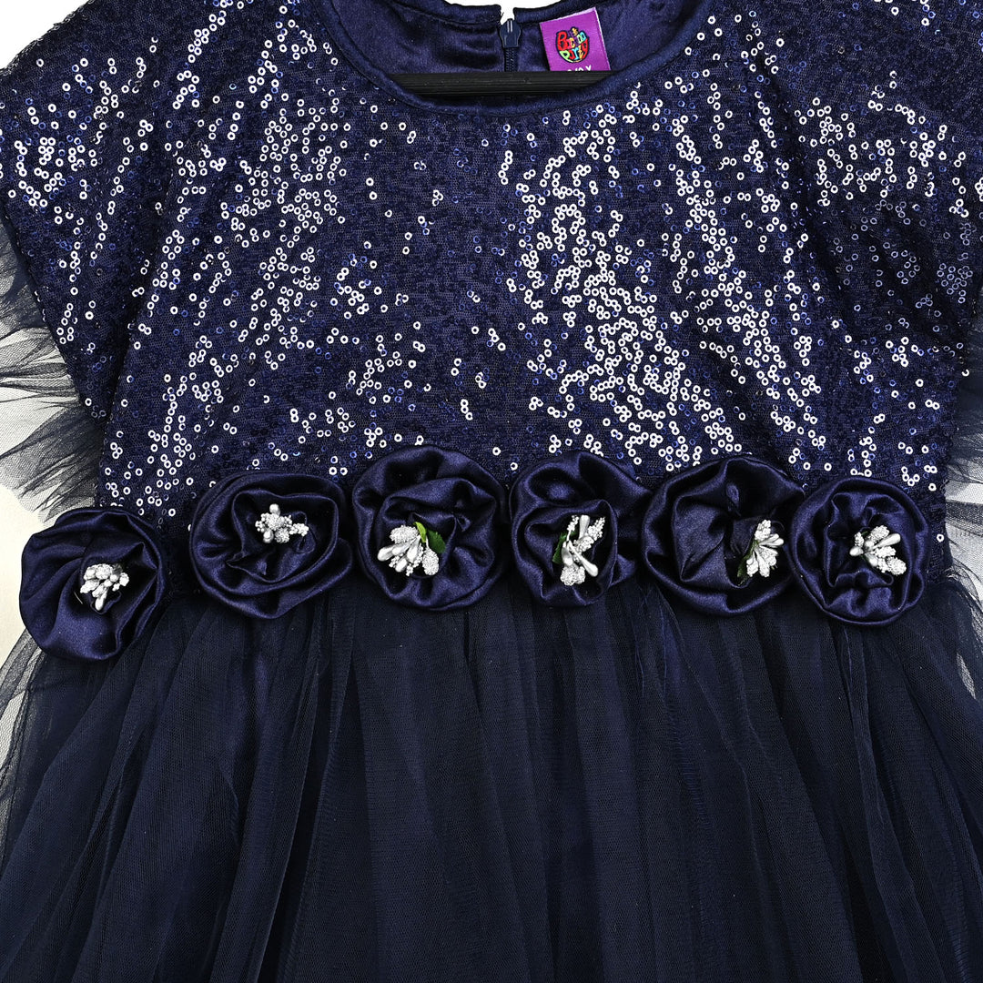 Girls Sequence Fancy Frock Shine-NAVY