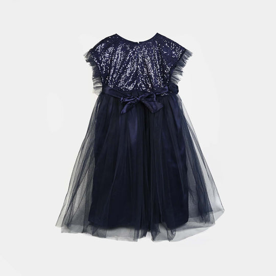 Girls Sequence Fancy Frock Shine-NAVY