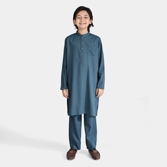 Boys Cotton Shalwar Suit (Contract Pipping)-Teal