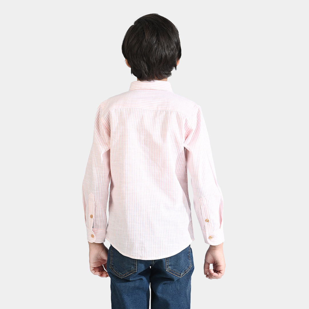 Boys Yarn Dyed Casual Shirt F/S-Beige Stripe