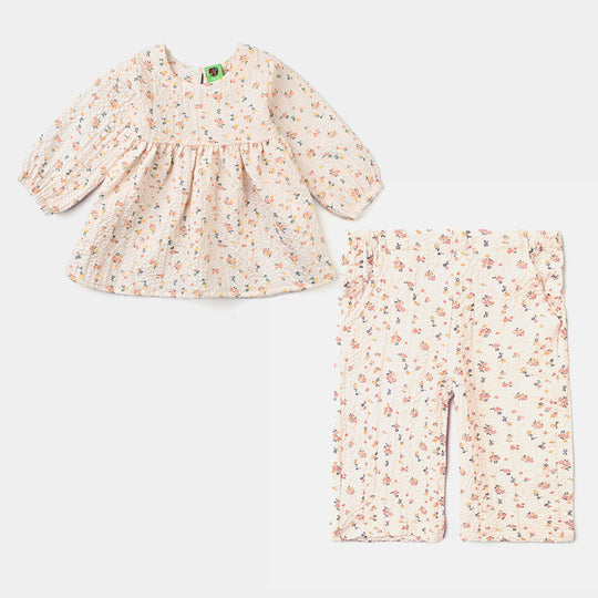 Infant Girls Crinkle Co-ord Set Tiny Flowers-OFF-White