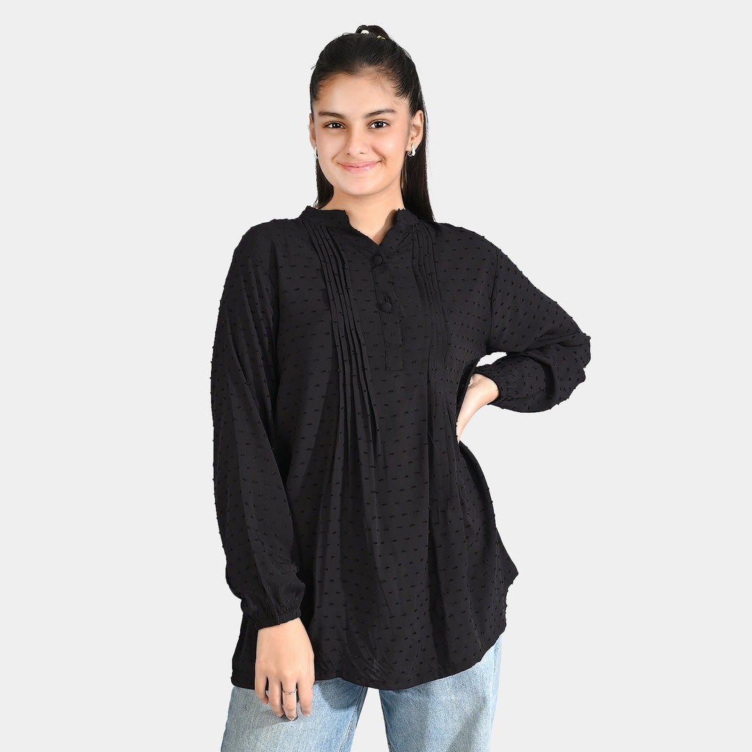 Teens Girls Brochia Casual Top-BLACK