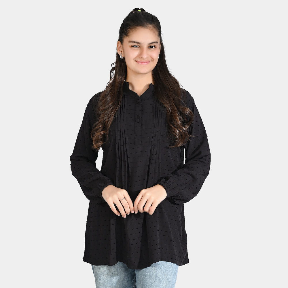 Teens Girls Brochia Casual Tops-BLACK