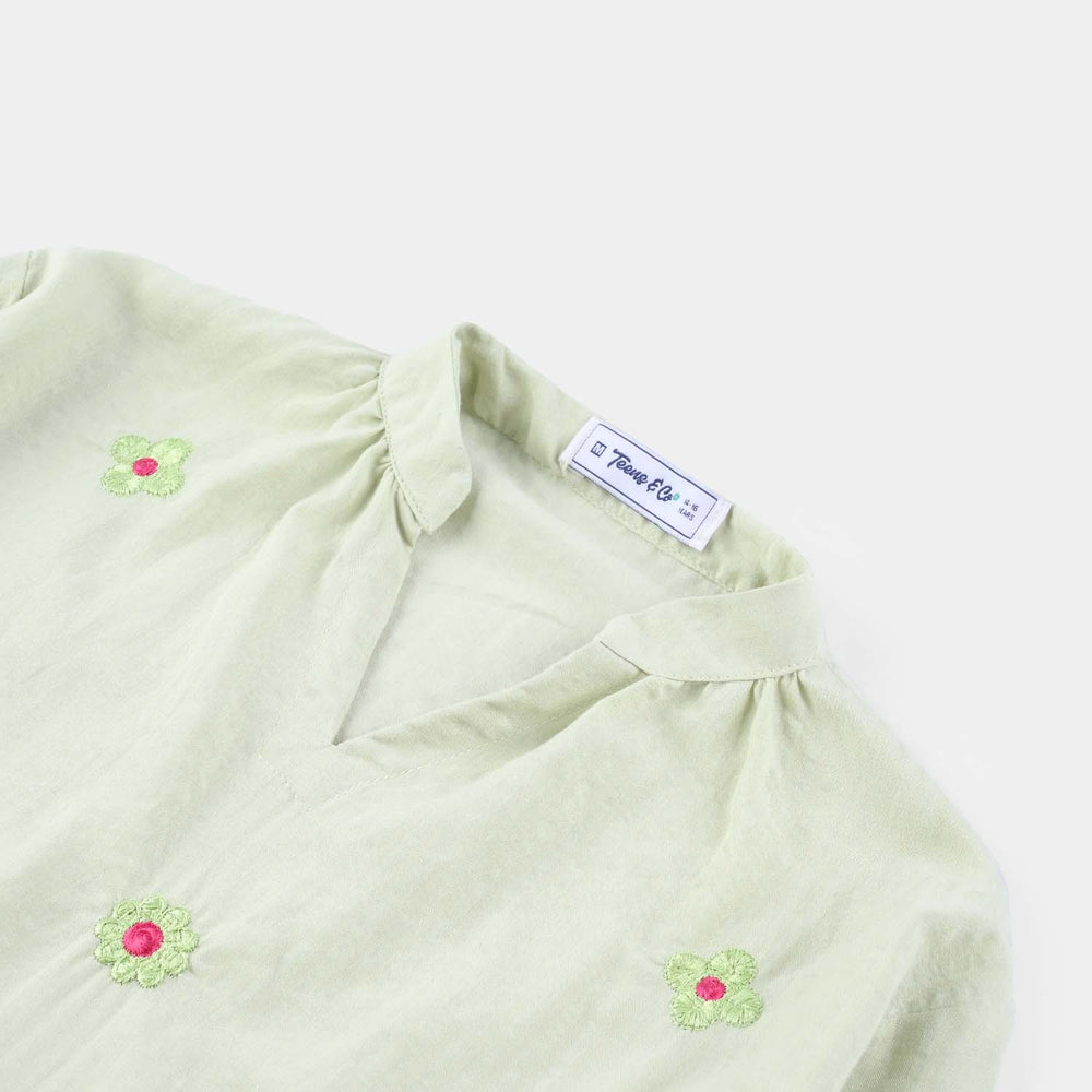 Teen Girls Cotton Casual Tops-LT.Green