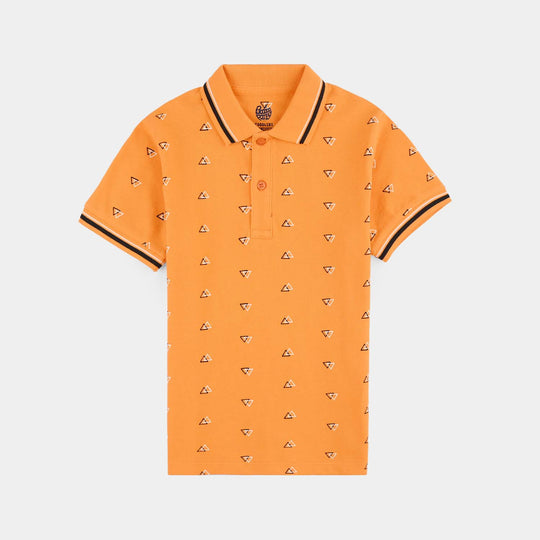 Boys Cotton PK Polo Triangles-B.Marigold