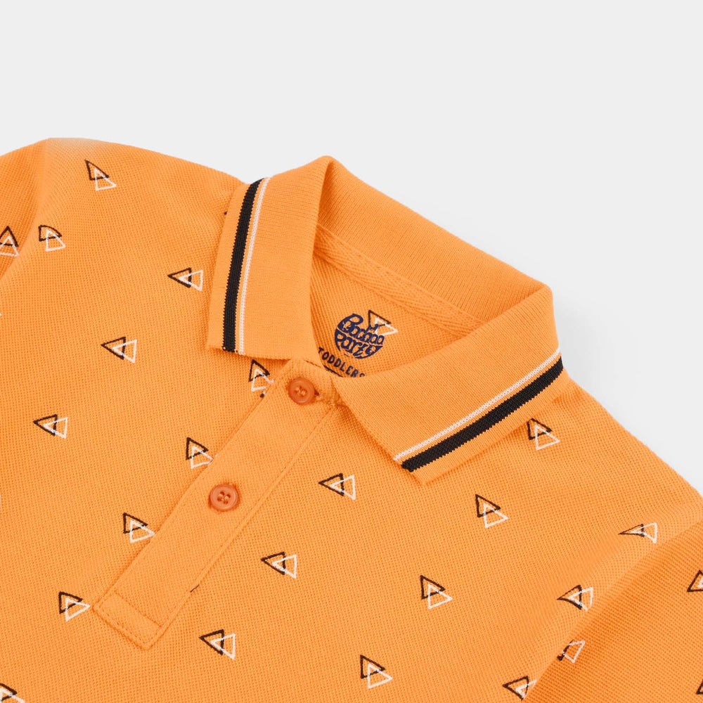 Boys Cotton PK Polo Triangles-B.Marigold