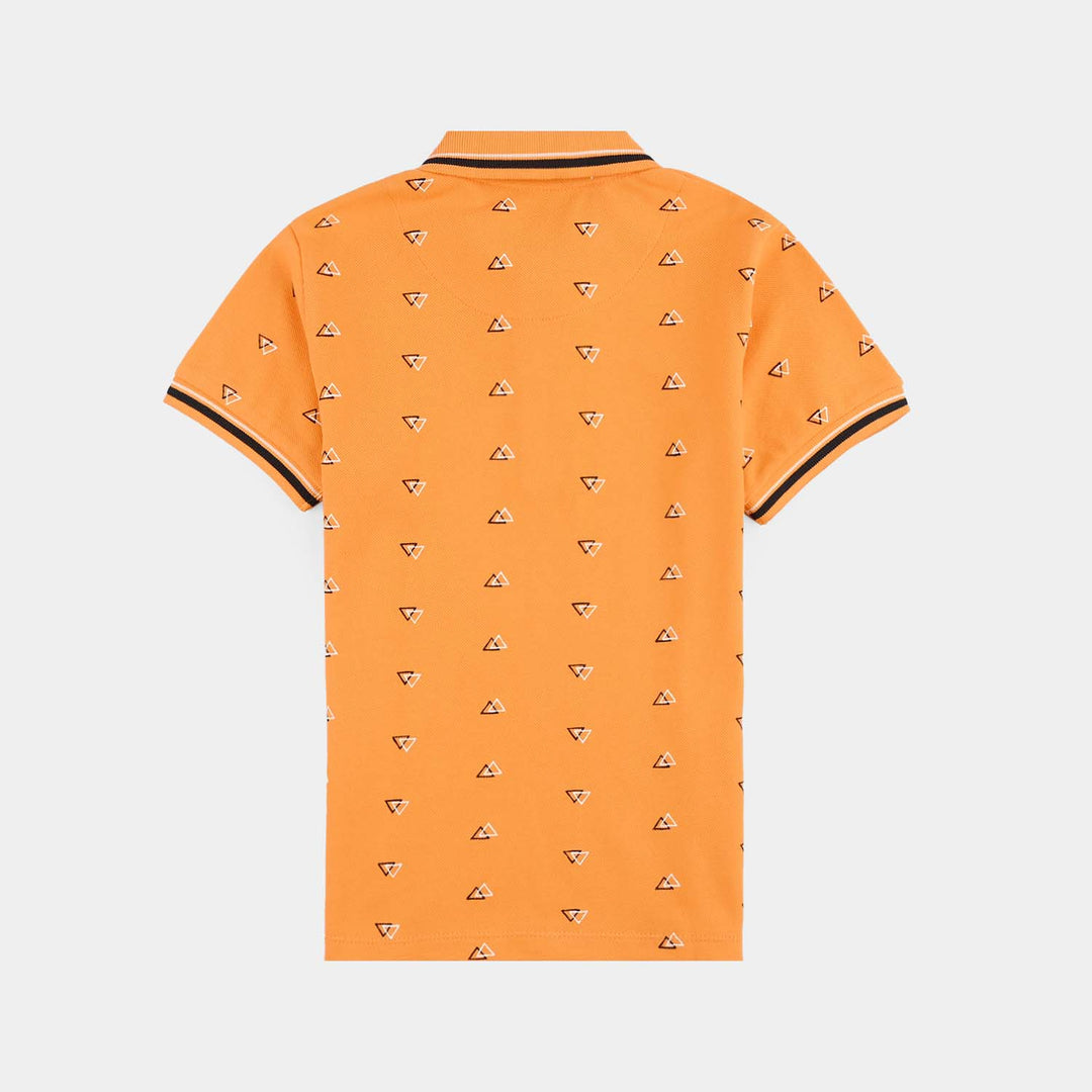 Boys Cotton PK Polo Triangles-B.Marigold