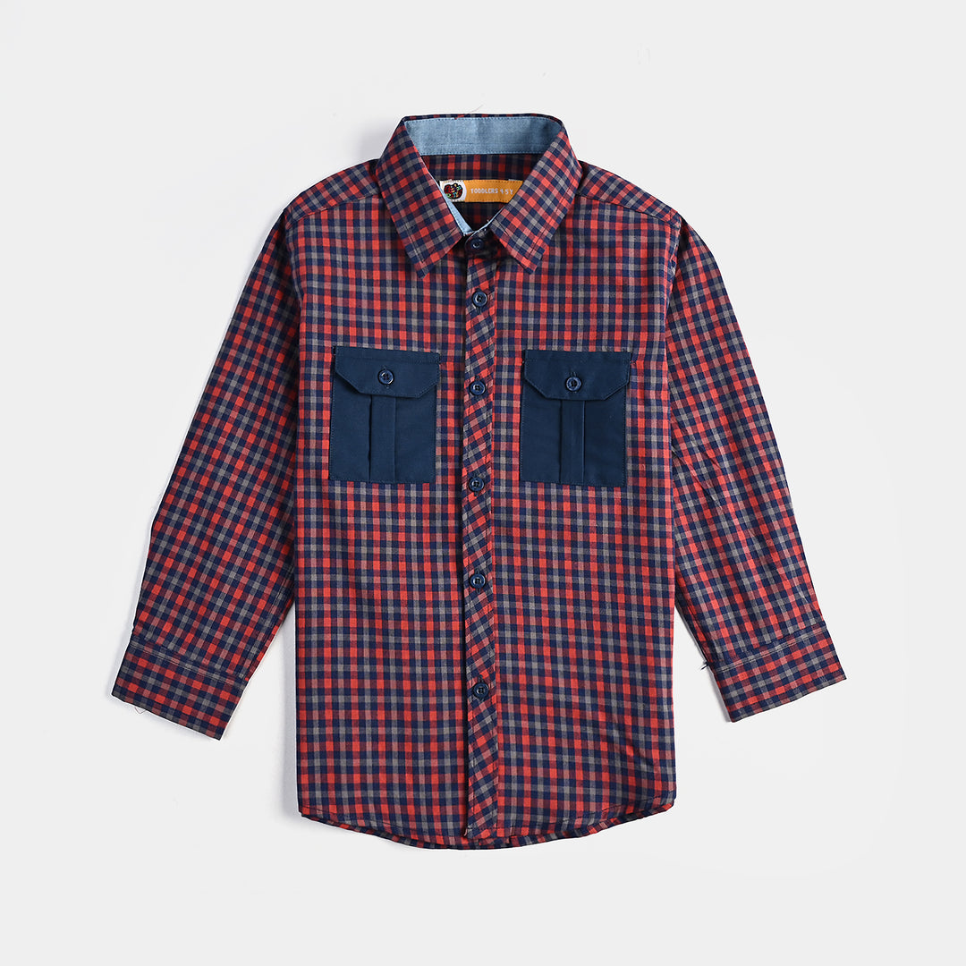 Boys Yarn Dyed Casual Check Shirt F/S (Solid)