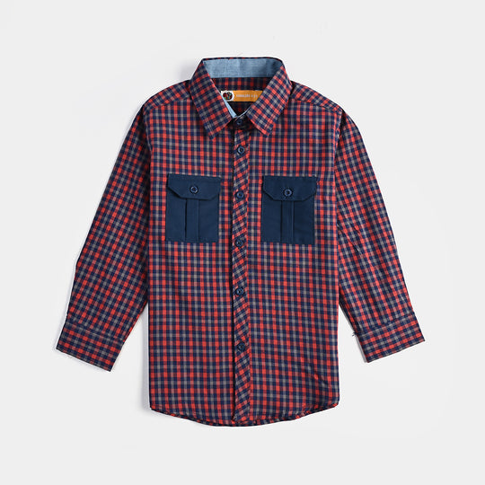 Boys Yarn Dyed Casual Check Shirt F/S (Solid)