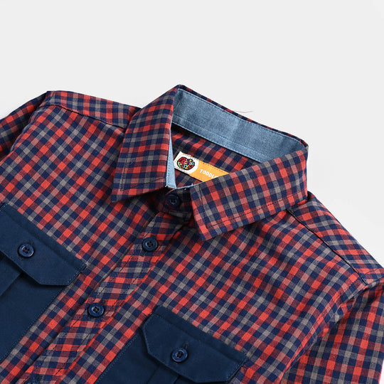 Boys Yarn Dyed Casual Check Shirt F/S (Solid)