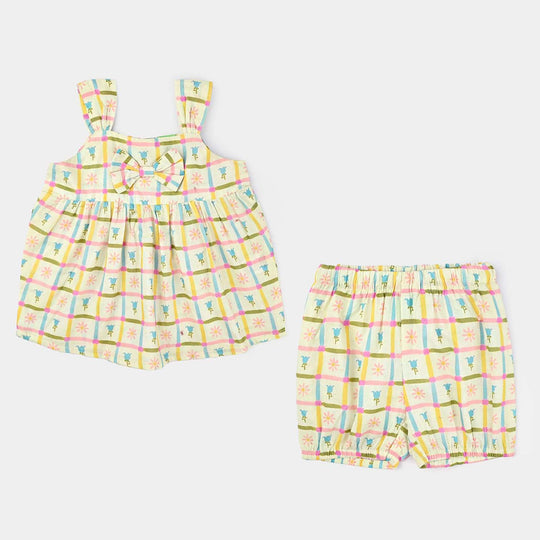 Infant Girls Cotton Poplin Co-ord Set Yellow Square-Multi