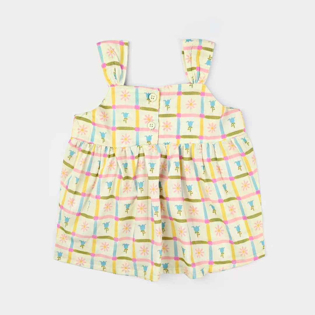 Infant Girls Cotton Poplin Co-ord Set Yellow Square-Multi