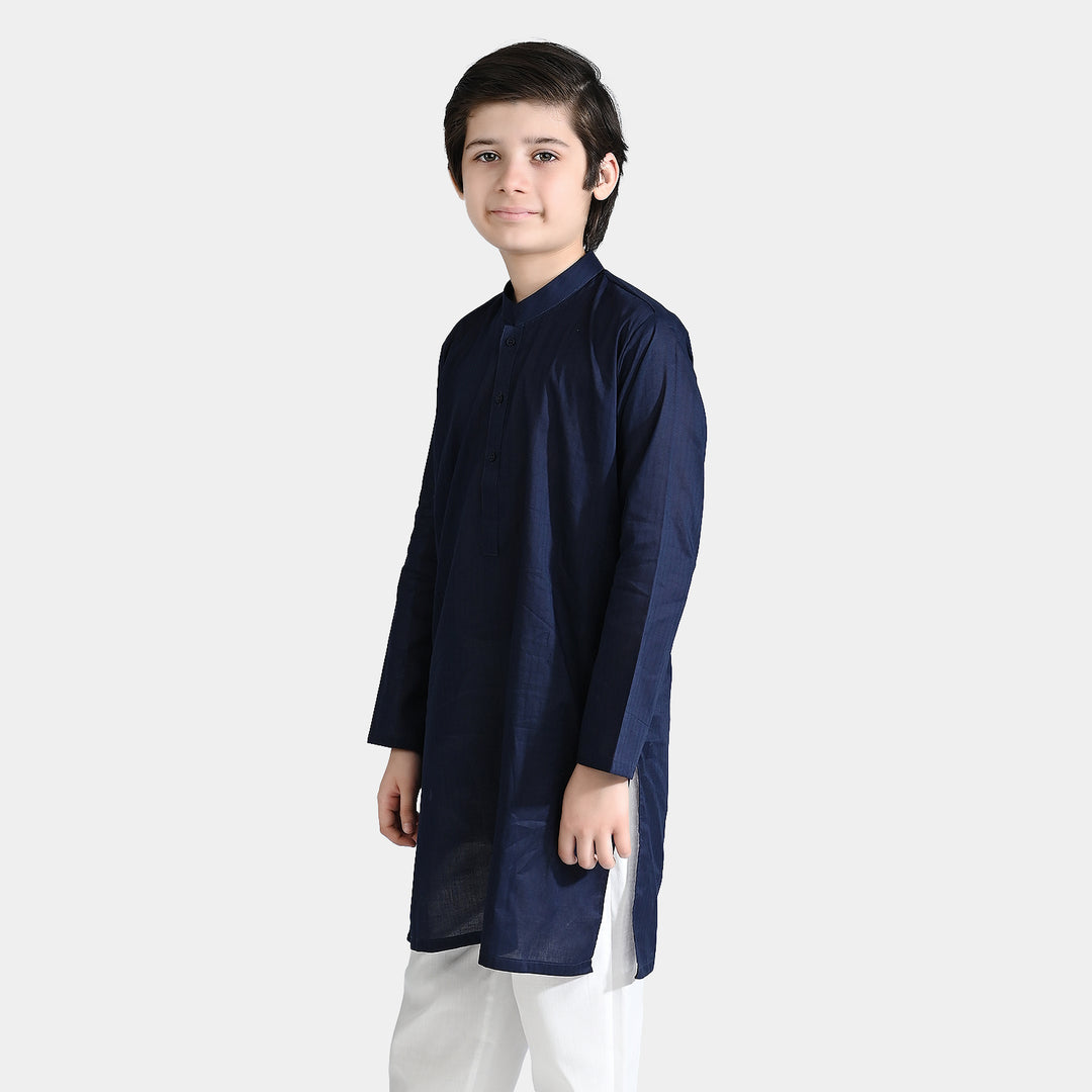 Boys Jacquard Basic Kurta-NAVY