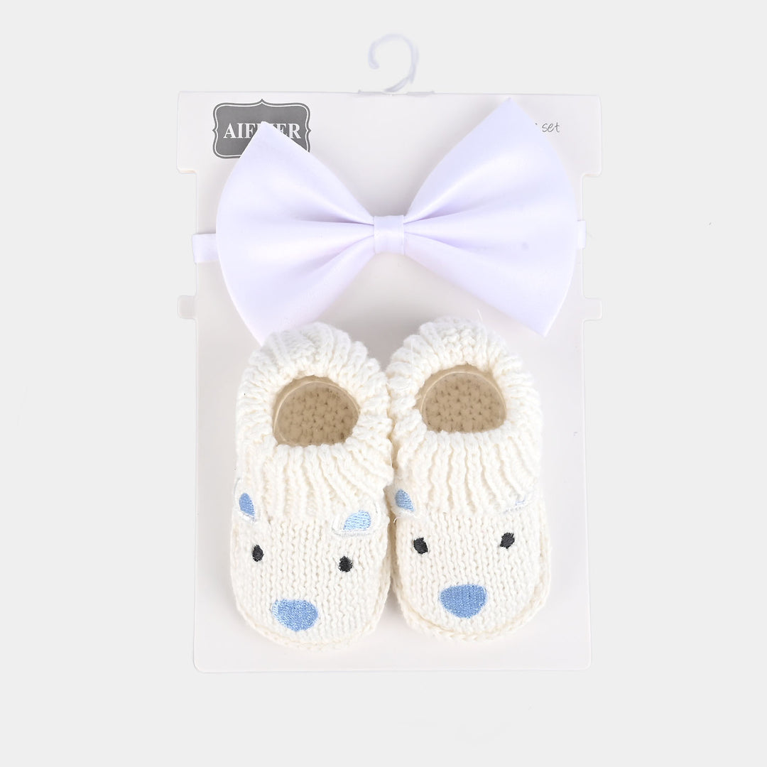 Woolen Baby Socks/Shoes With Headband| 0-6M