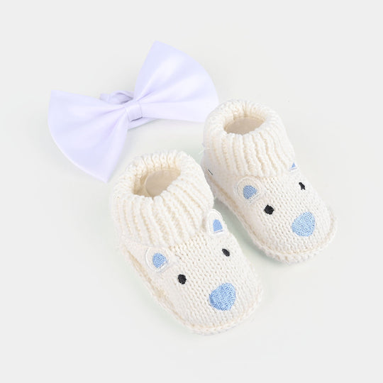 Woolen Baby Socks/Shoes With Headband| 0-6M