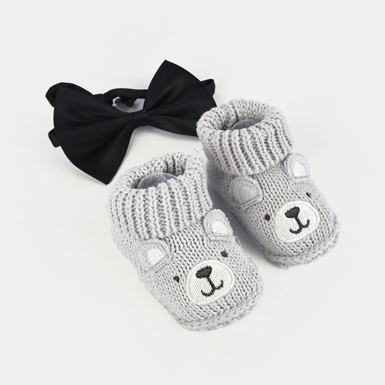 Woolen Baby Socks/Shoes With Headband| 0-6M