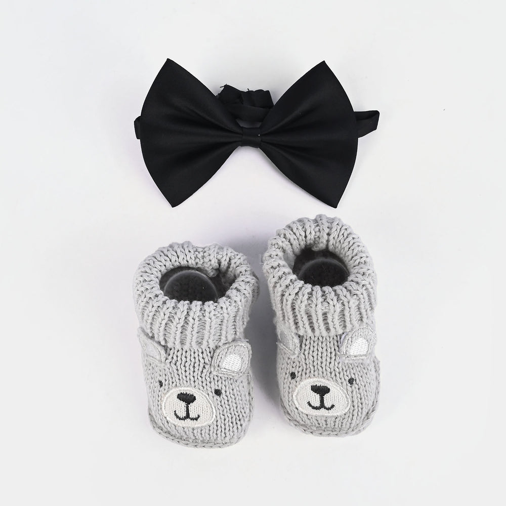 Woolen Baby Socks/Shoes With Headband| 0-6M