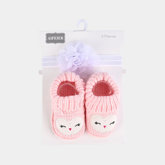 Woolen Baby Socks/Shoes With Headband | 0-6M