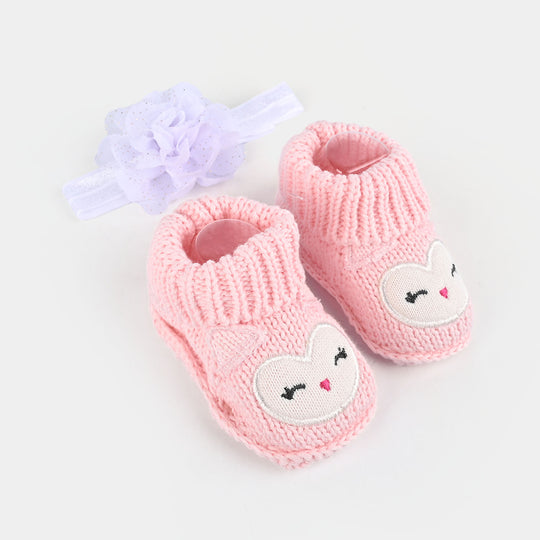 Woolen Baby Socks/Shoes With Headband | 0-6M