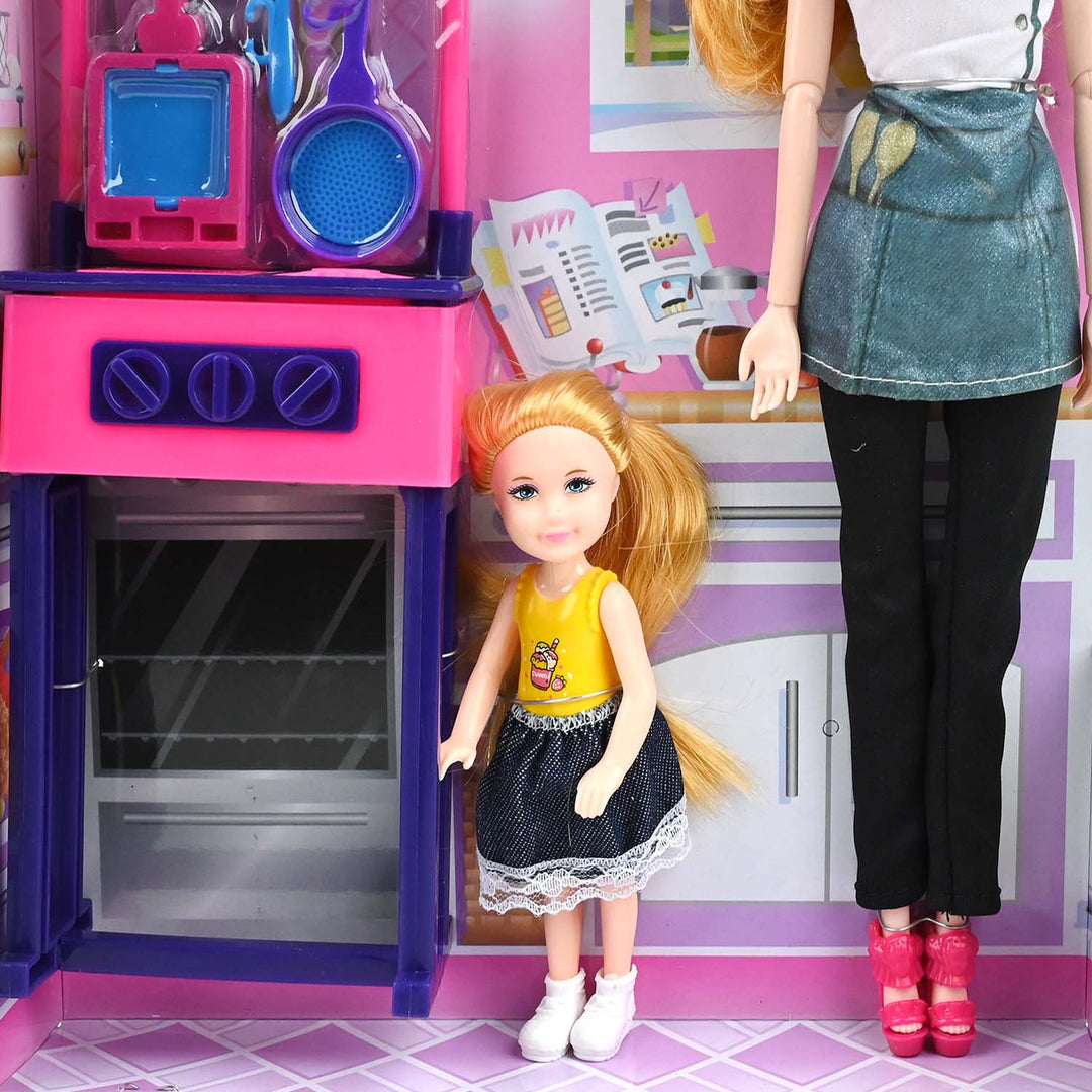 Doll With Kitchen Play Set For Girls