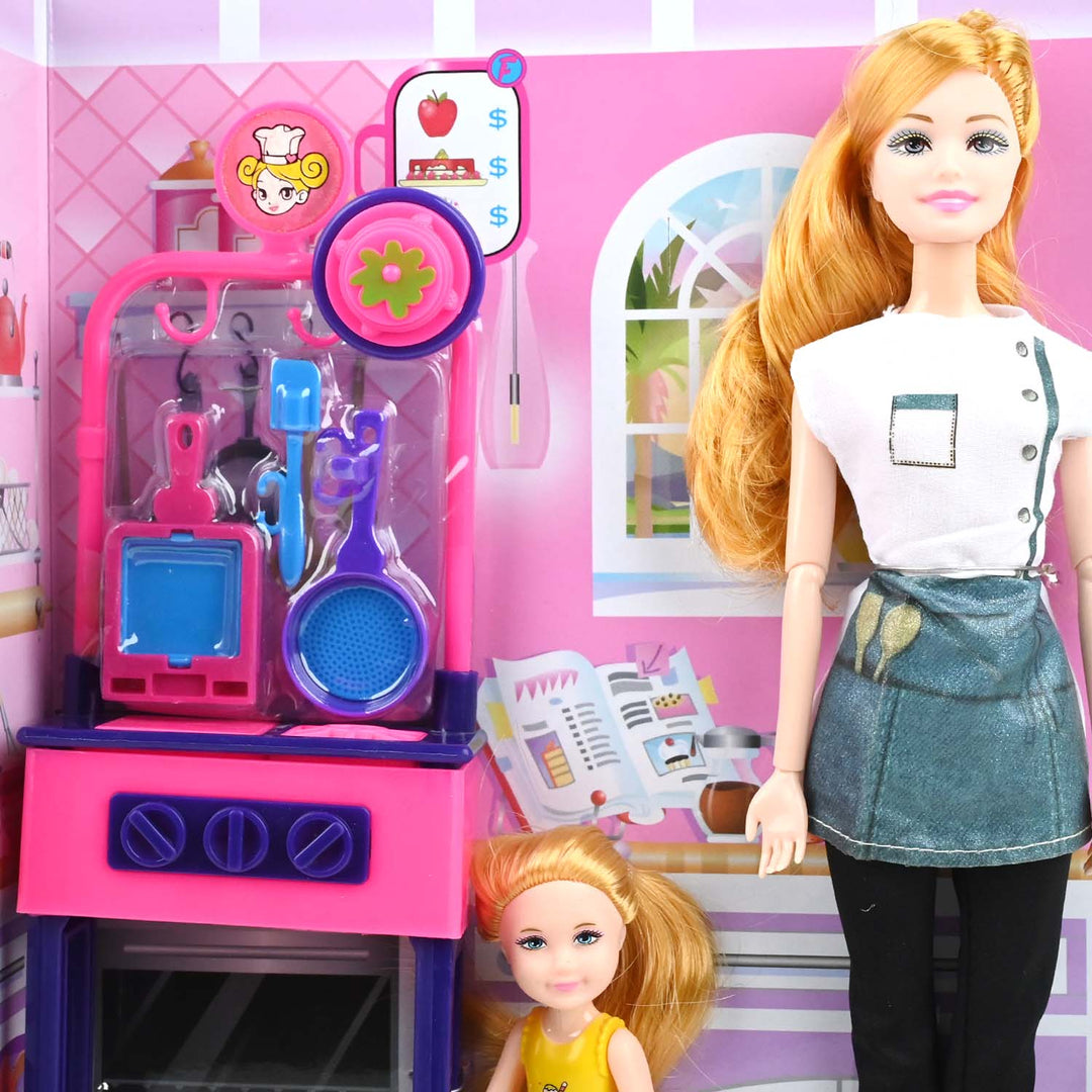 Doll With Kitchen Play Set For Girls