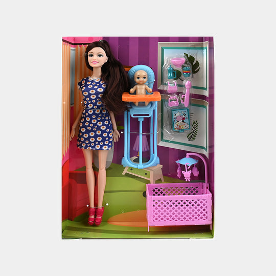 Doll with Baby & High Chair Playset