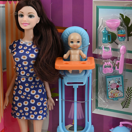 Doll with Baby & High Chair Playset