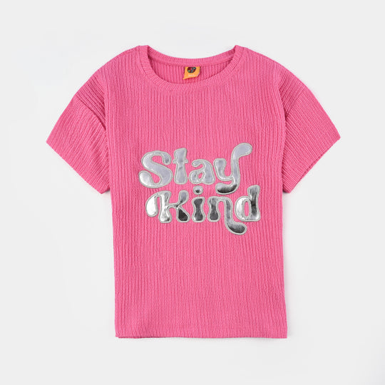 Girls Poly Crinkle 2 Piece Suit Smile All Day Long-Hot Pink