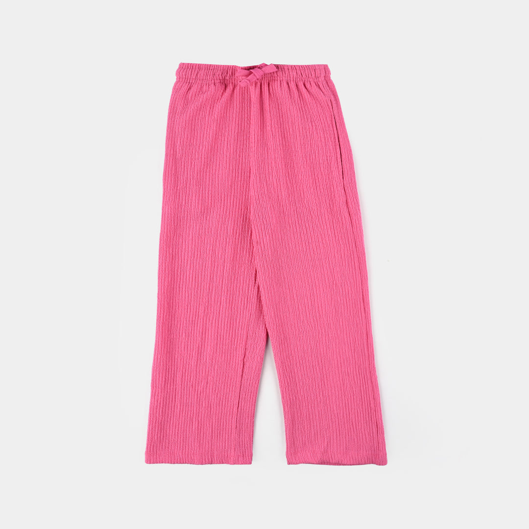 Girls Poly Crinkle 2 Piece Suit Smile All Day Long-Hot Pink