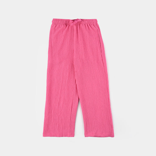 Girls Poly Crinkle 2 Piece Suit Smile All Day Long-Hot Pink
