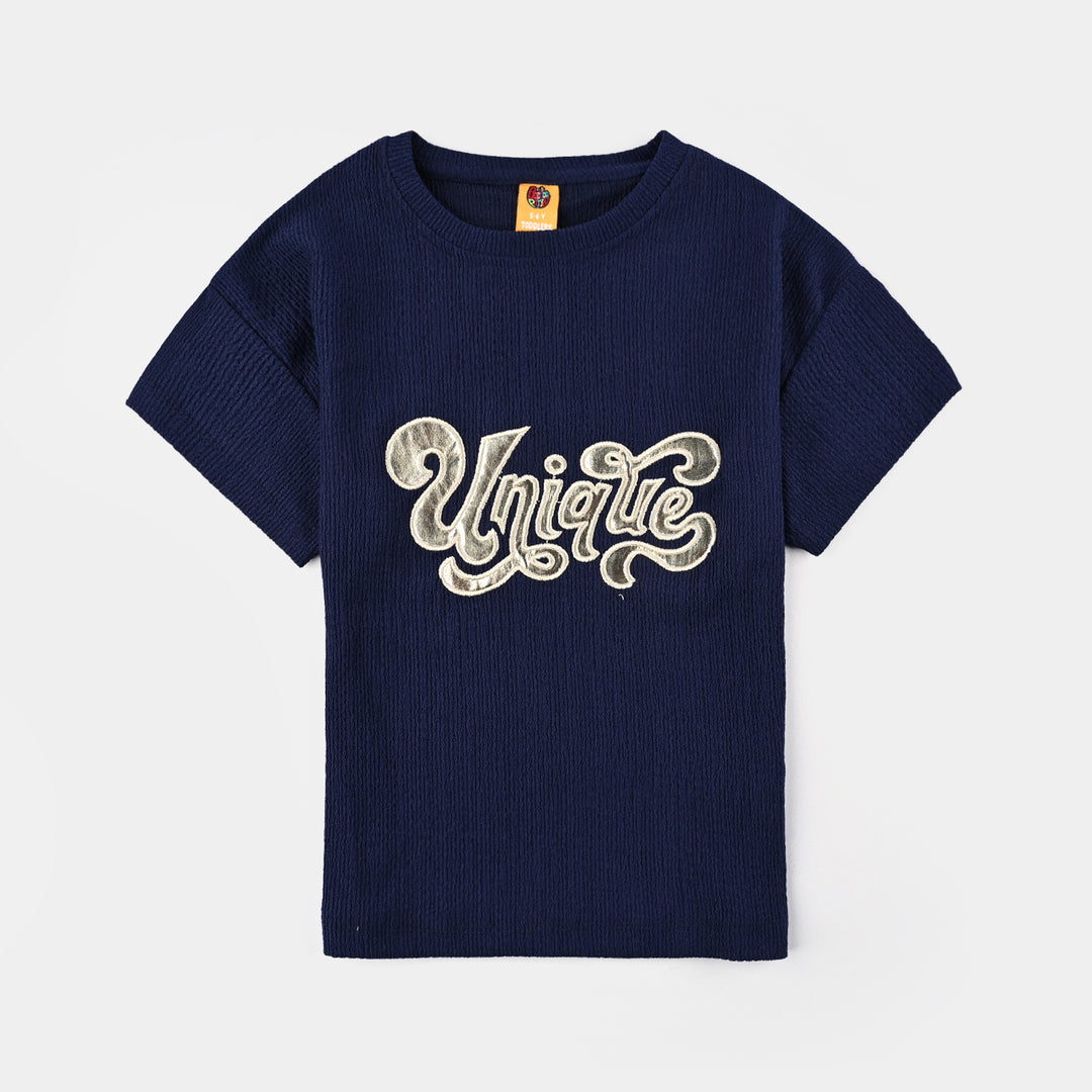 Girls Poly Crinkle 2 Piece Suit Unique-Navy Blue