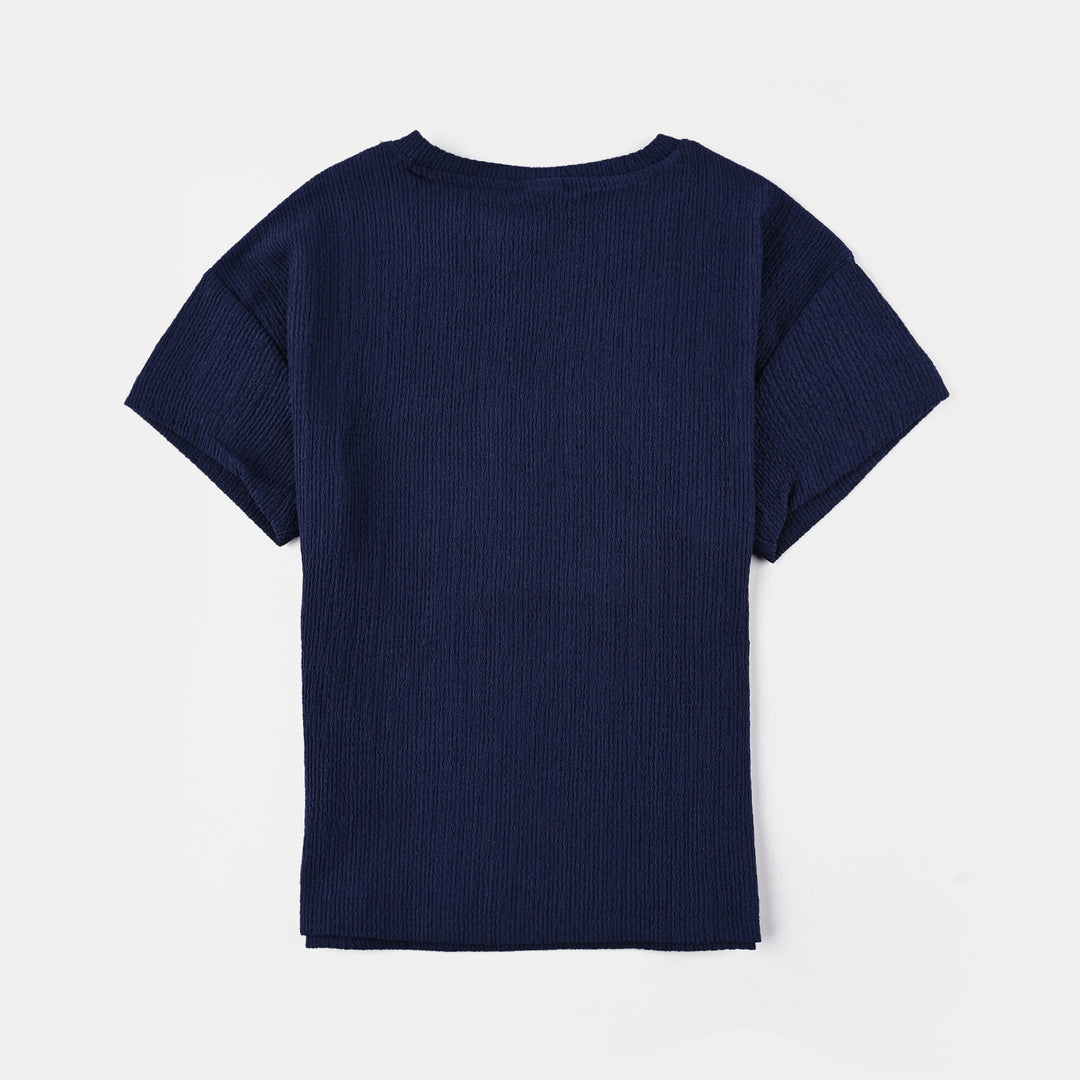 Girls Poly Crinkle 2 Piece Suit Unique-Navy Blue