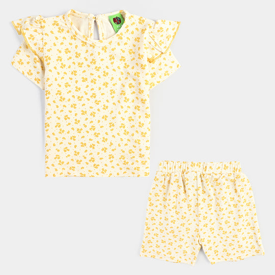 Infant Girls Printed Rib Suit AMBER FLORAL-Yellow