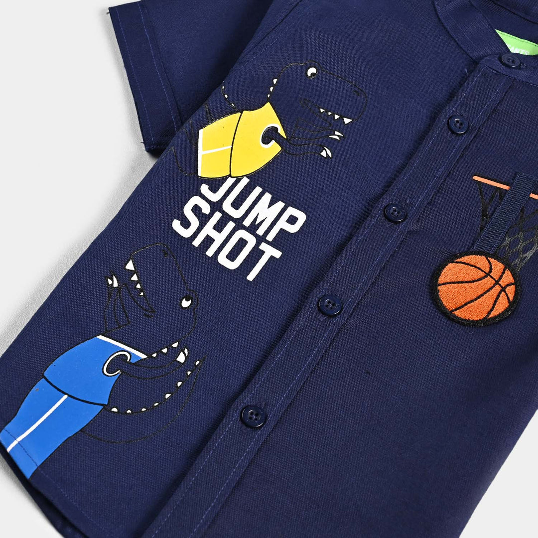 Infant Boys Cotton Basic Casual Shirt (Jump Shot)-NAVY