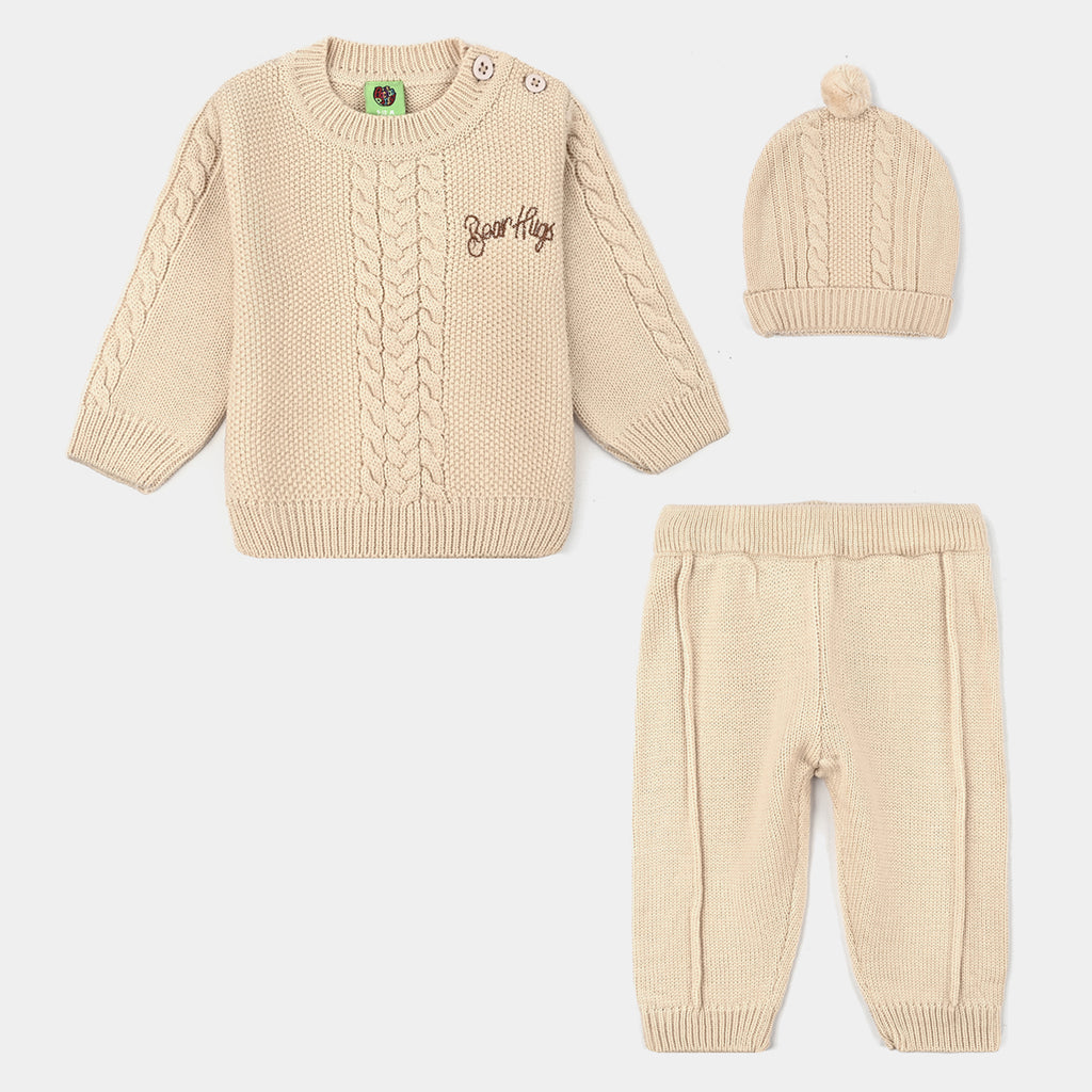 Infant Boys Acrylic 3PC Set-Bear Hug-BEIGE