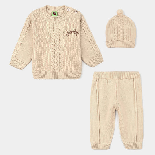 Infant Boys Acrylic 3PC Set-Bear Hug-BEIGE