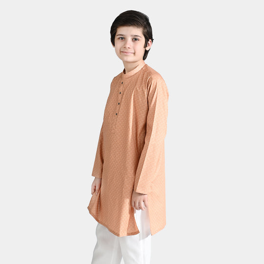 Boys Cotton Printed Kurta (Ethnic)-BEIGE