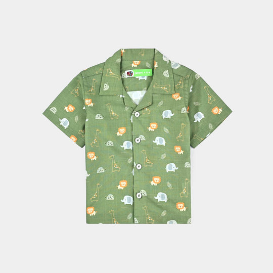 Infant Boys Cotton Slub Basic Casual Shirt (Alligator Star)-Green