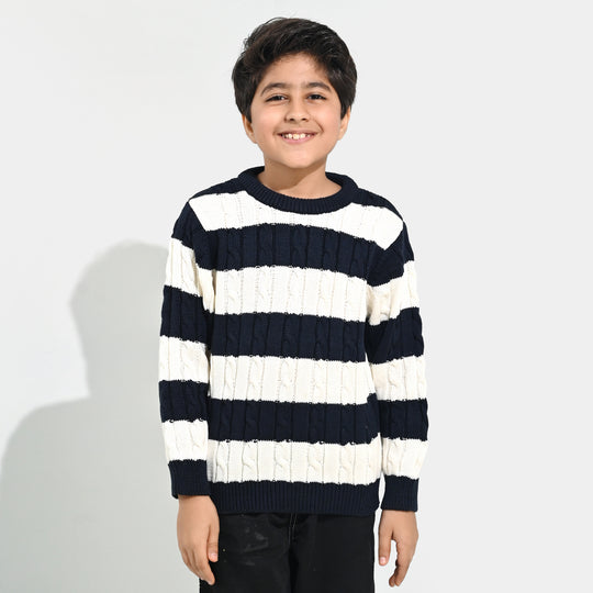 Boys Acrylic Sweater-Mono Chrome - Nvy.White