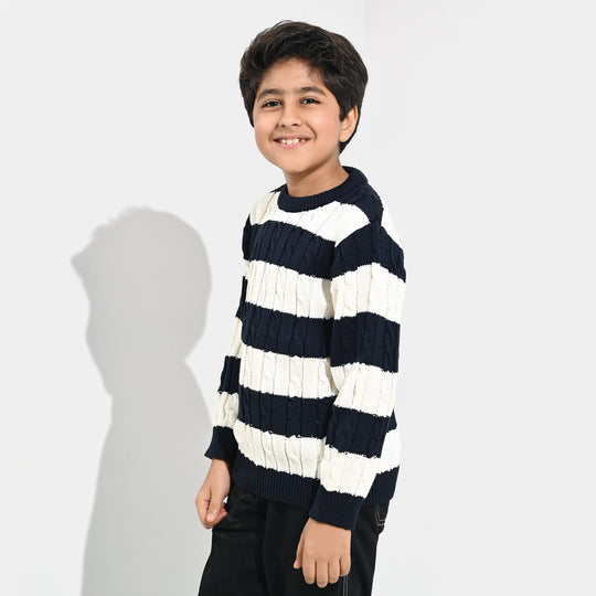 Boys Acrylic Sweater-Mono Chrome - Nvy.White