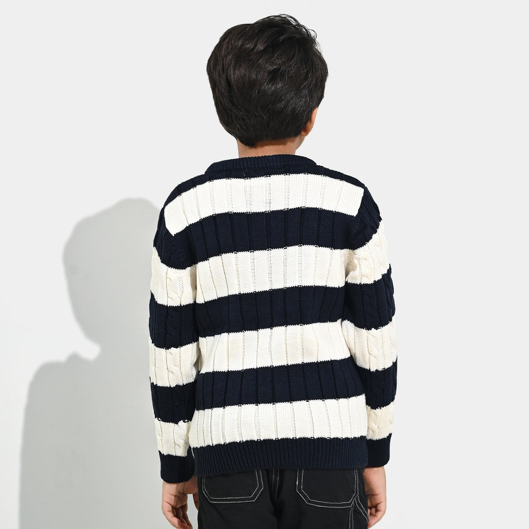 Boys Acrylic Sweater-Mono Chrome - Nvy.White