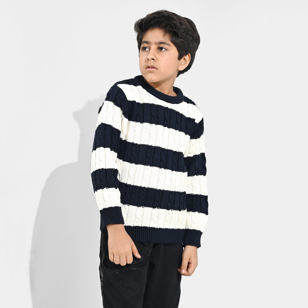 Boys Acrylic Sweater-Mono Chrome - Nvy.White