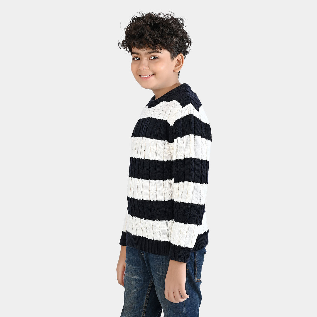 Boys Acrylic Sweater-Mono Chrome - Nvy.White