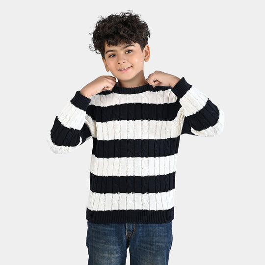 Boys Acrylic Sweater-Mono Chrome - Nvy.White