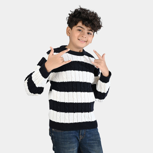 Boys Acrylic Sweater-Mono Chrome - Nvy.White