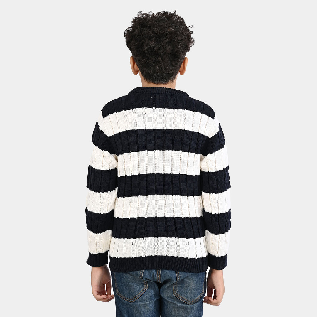 Boys Acrylic Sweater-Mono Chrome - Nvy.White