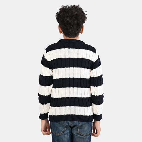 Boys Acrylic Sweater-Mono Chrome - Nvy.White
