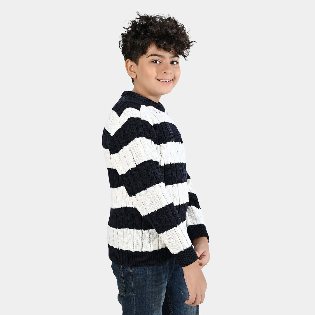 Boys Acrylic Sweater-Mono Chrome - Nvy.White