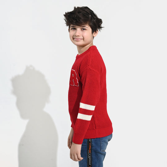 Boys Acrylic Sweater-Varsity - RED